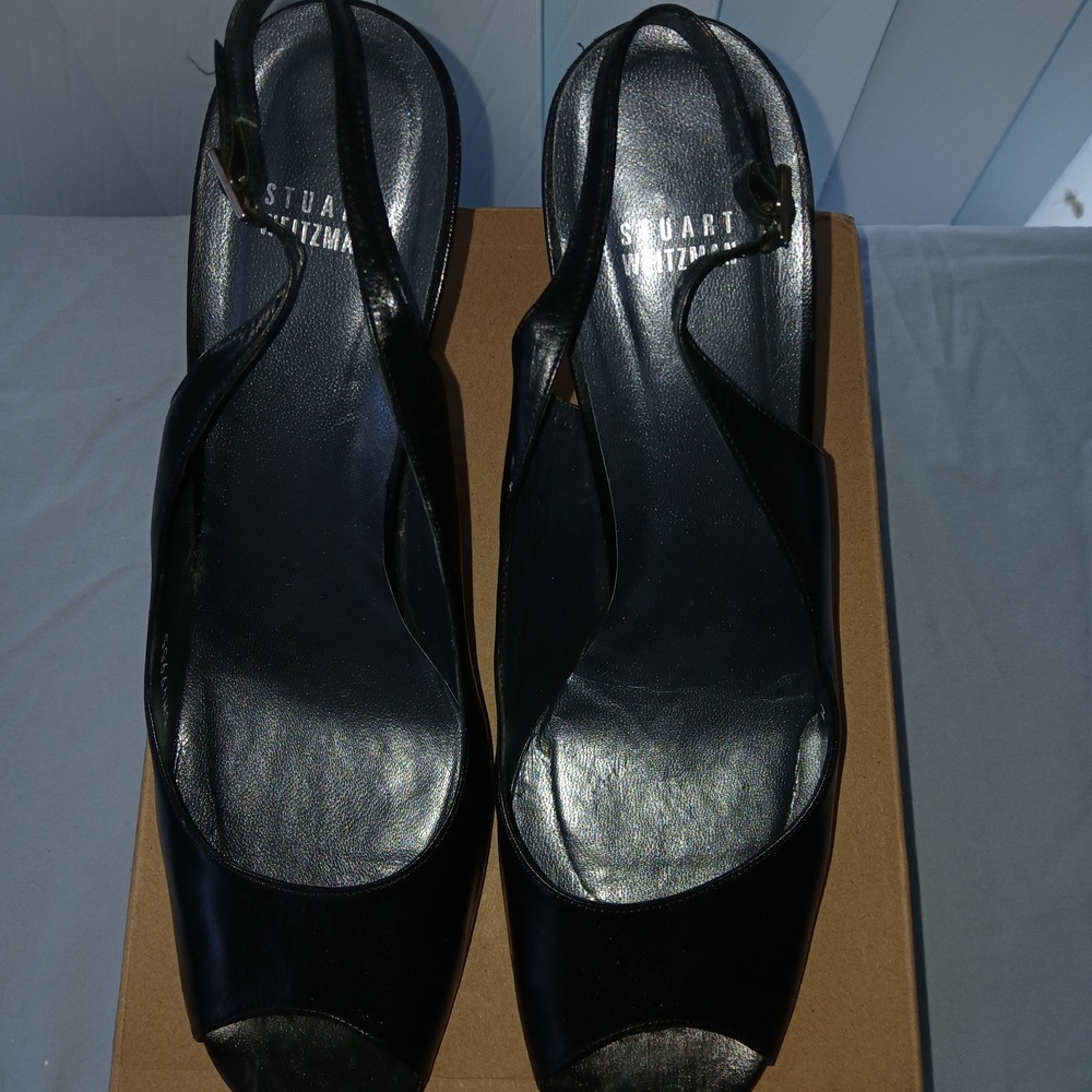 Stuart Weitzman Black Peep-Toe Heels